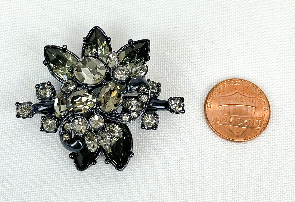 Thumbnail: NEW ST. JOHN Pin Brooch Vintage Signed Black Flower Swarovski Crystals RARE