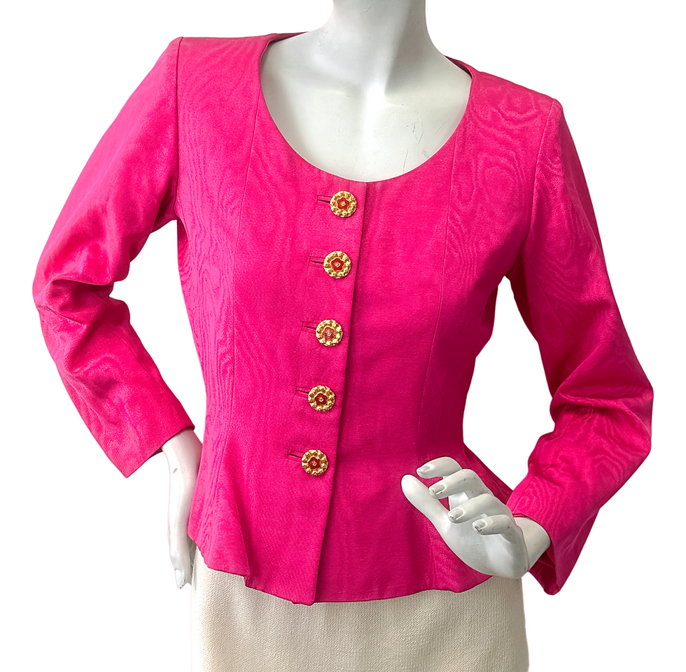 Thumbnail: YSL YVES SAINT LAURENT Rive Gauche Set Peplum Jacket Skirt 38 Hot Pink 6