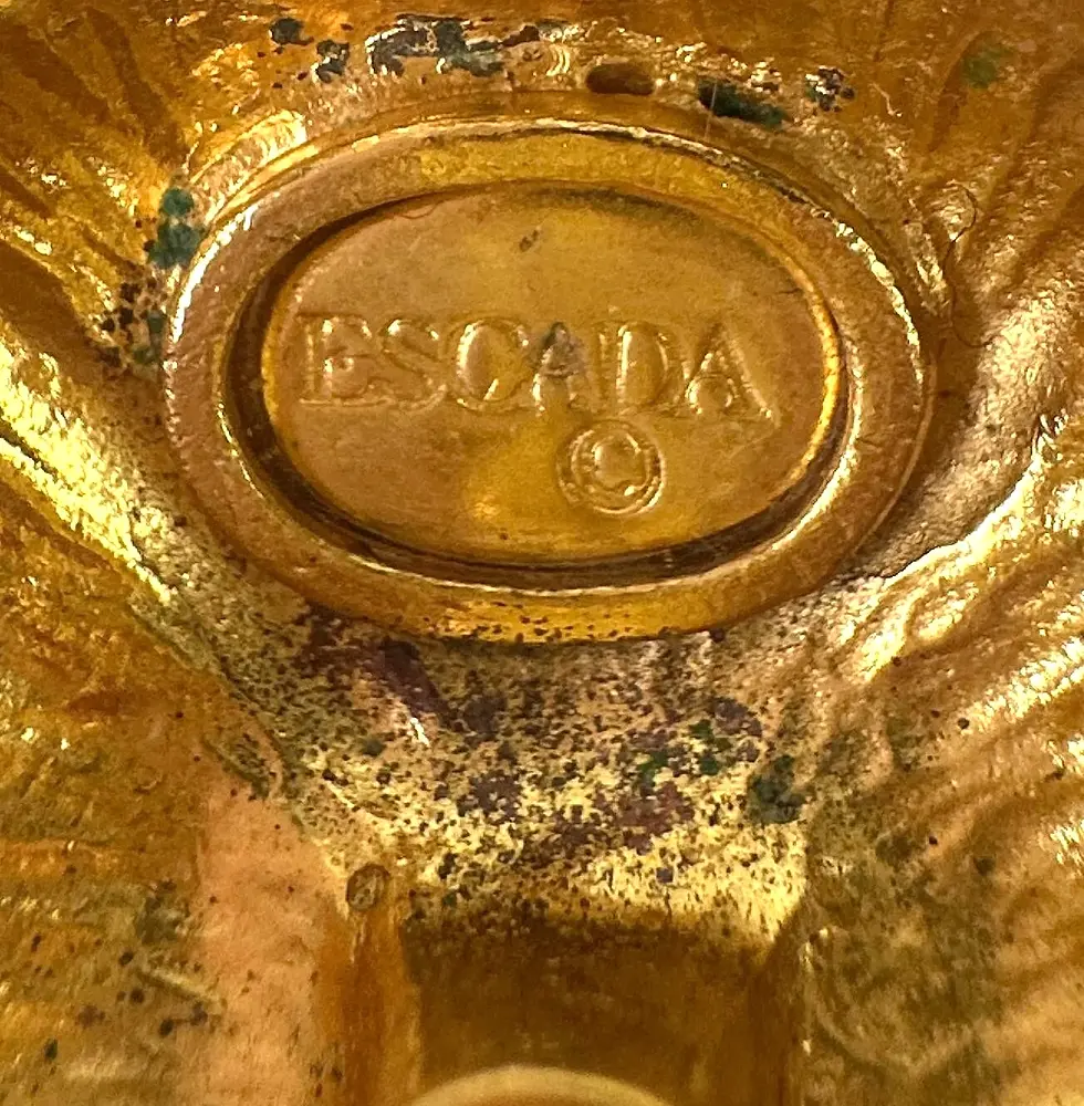 Hình thu nhỏ: Vintage ESCADA Metal Enameled Round Clip On Earrings Large Red Gold 1980's RARE