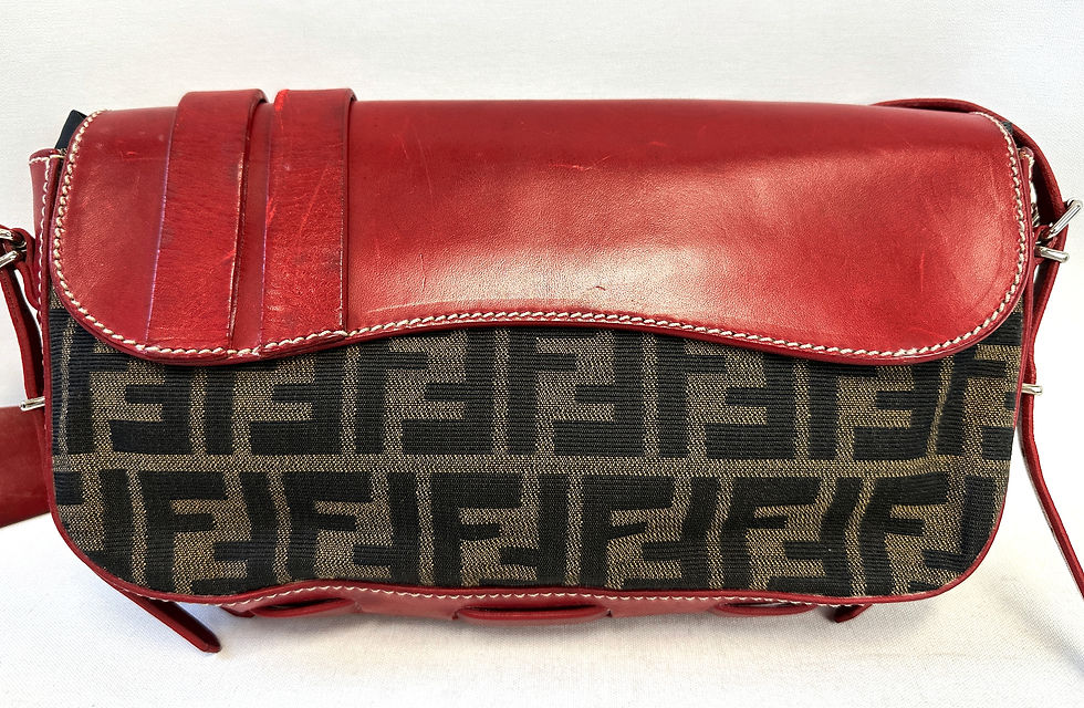 Thumbnail: FENDI Zucca Canvas Red Leather Buckle Medium Shoulder Bag Monogram