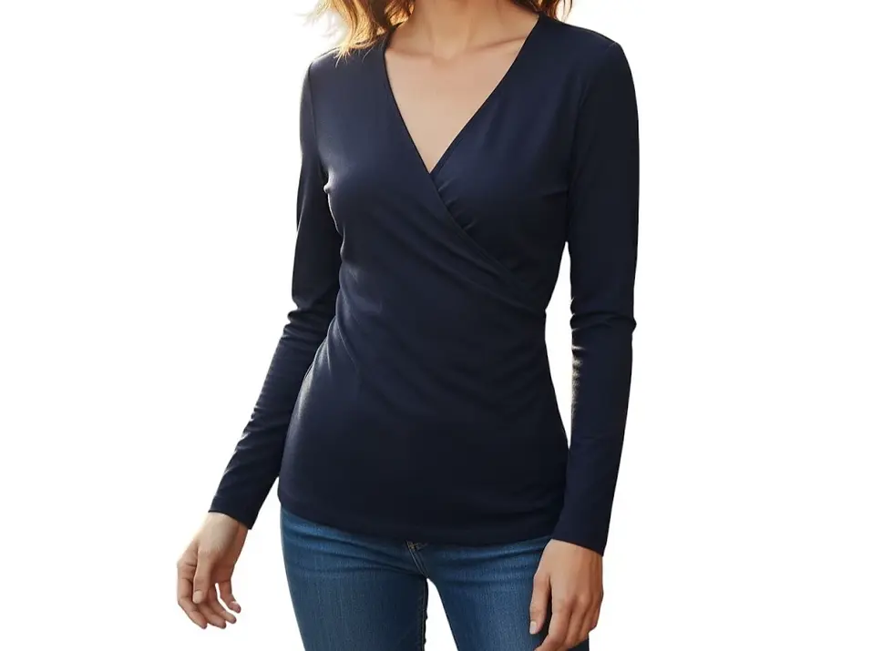 EILEEN FISHER Black V Neck Long Sleeve Wrap Blouse Small