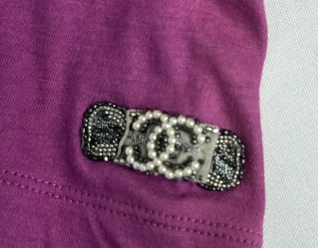Miniatura: CHANEL 38 6 CC Logo T Shirt Tee Purple Embellished Short Sleeve Cotton Small