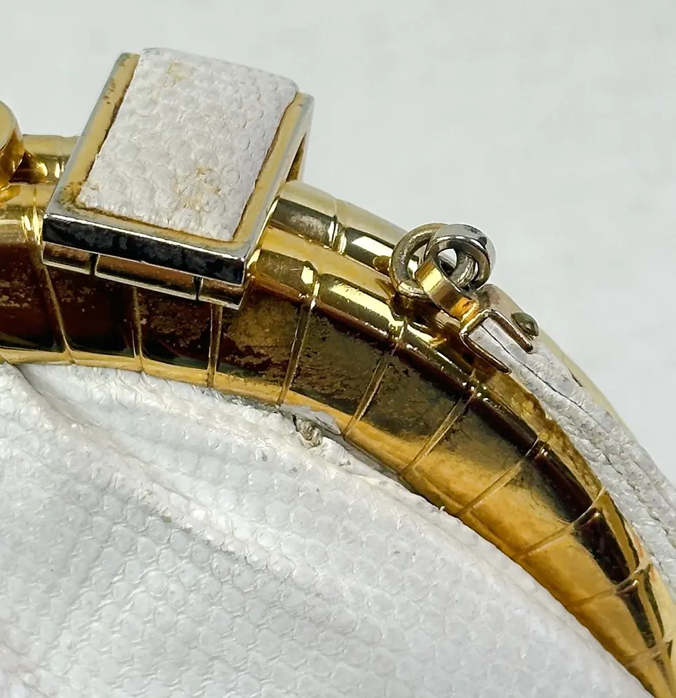 Hình thu nhỏ: JUDITH LEIBER Lizard Leather Shoulder Bag Clutch Small White Gold