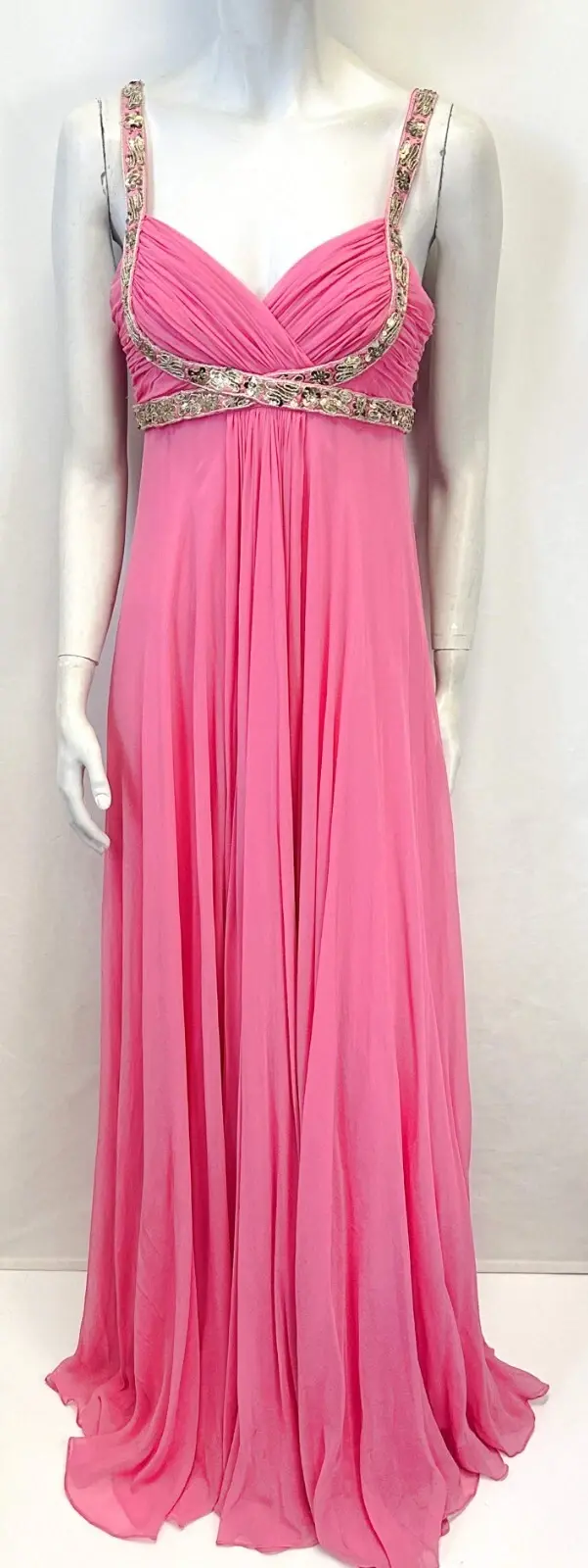 Miniatura: MARCHESA NOTTE Silk Grecian Evening Long Gown 8 Pink Gold Embellished Sequin