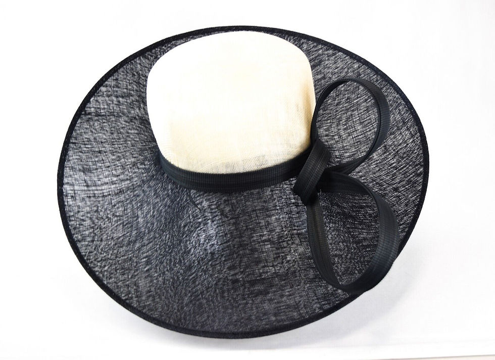 Miniatura: NWOT PHILIP TREACY Large Brim Straw Hat One Size Black White Ribbon RARE