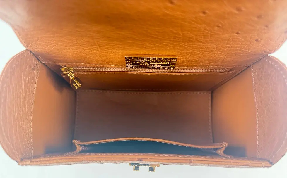 Hình thu nhỏ: LANA MARKS Ostrich Baby Lunchbox Top Handle Crossbody Bag Small Cognac