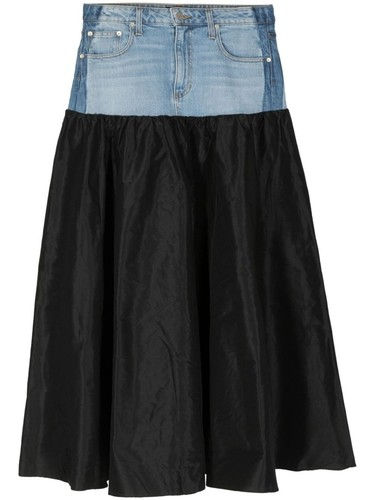 CYNTHIA ROWLEY X MIDHEAVEN DENIM Silk Taffeta Denim Maxi Skirt 29 Blue Black