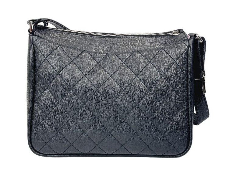 縮圖：CHANEL Timeless Caviar Leather Hobo Shoulder Bag Medium Black Quilted CC Logo