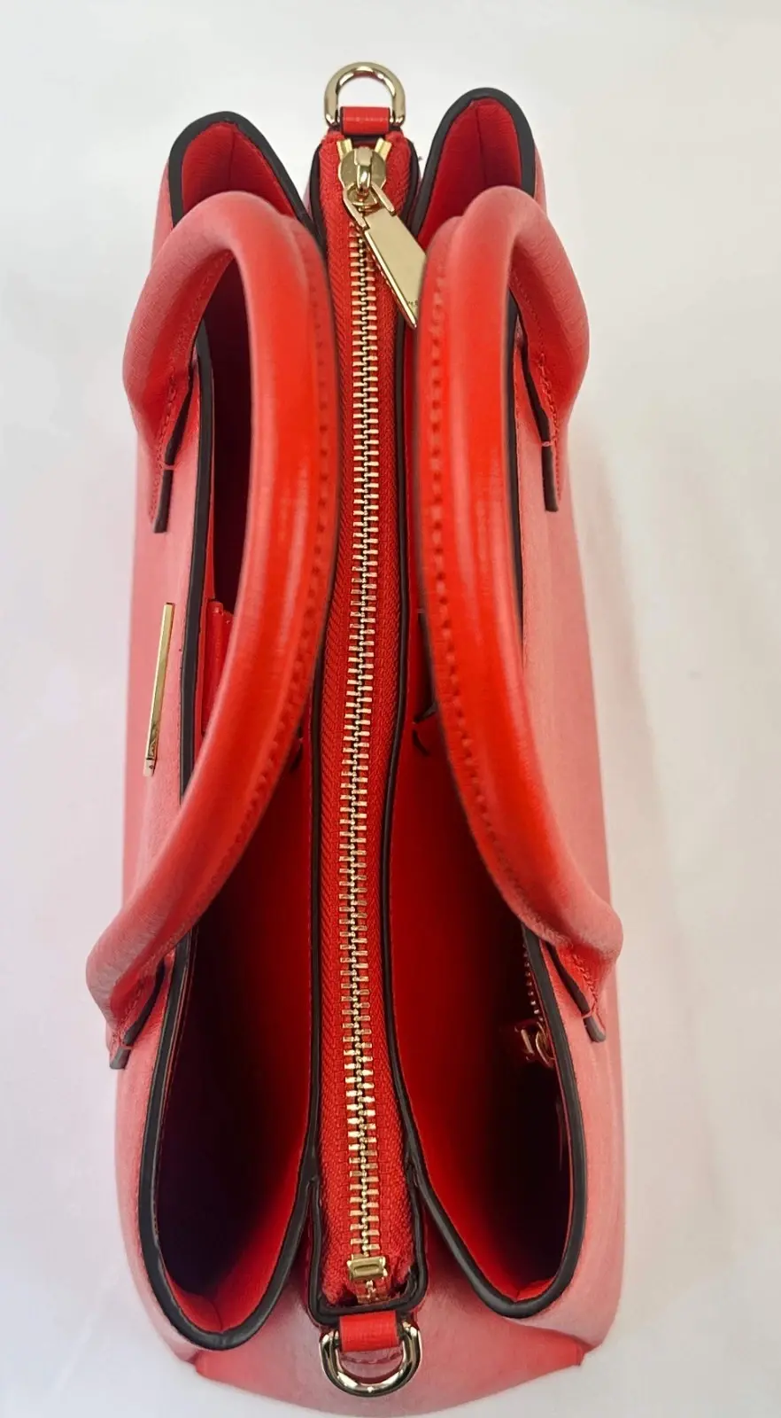縮圖：NEW KATE SPADE Serena Saffiano Zip Up Handbag Red Orange Gold Cow Leather Coral