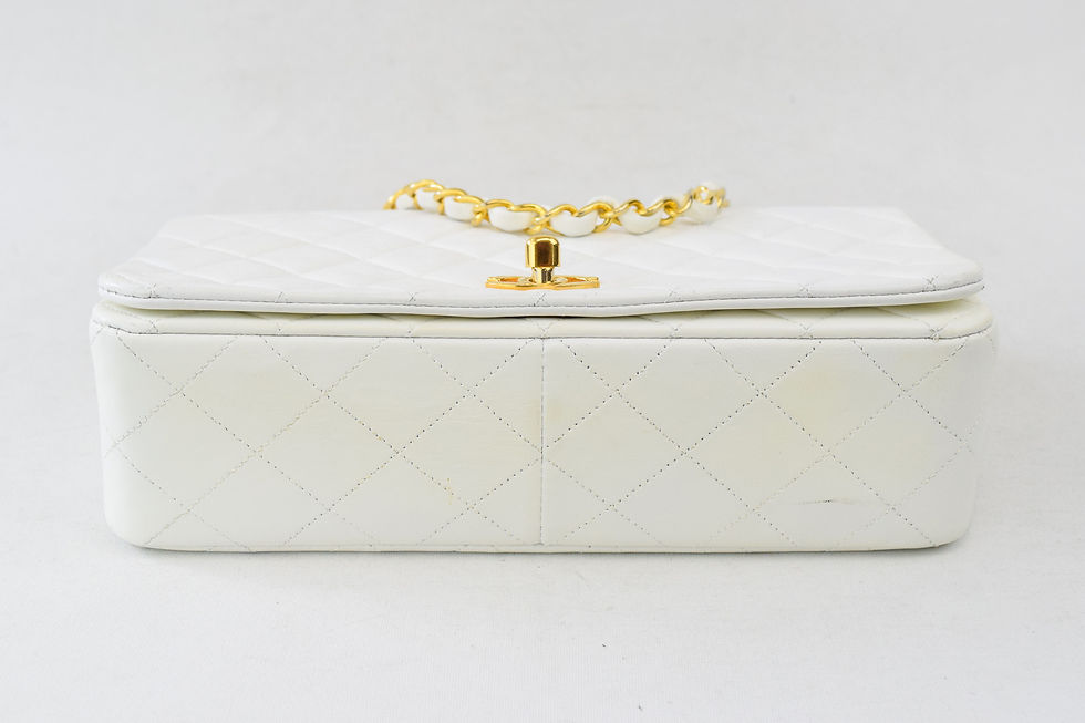 Thumbnail: CHANEL Lambskin Leather Full Flap Shoulder Bag Small White Quilted 1990