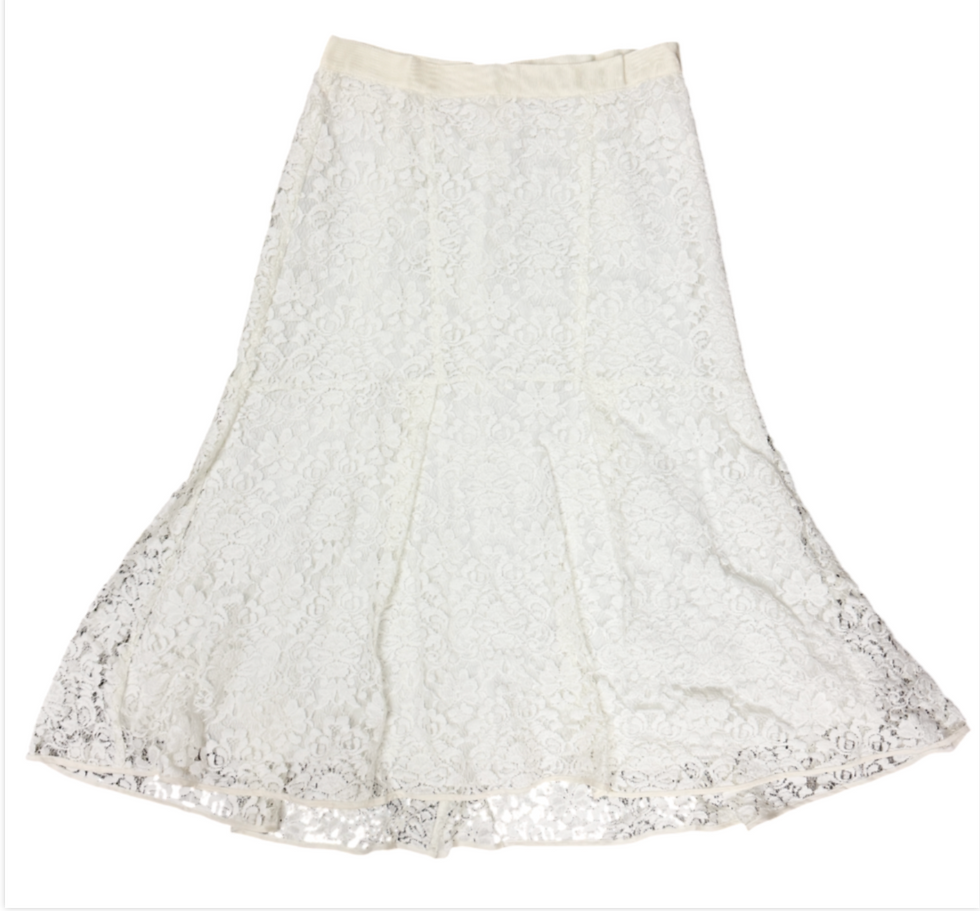 Miniatura: REBECCA TAYLOR Cream White 4 Crinkle Lace Floral Fluted Midi Skirt A Line