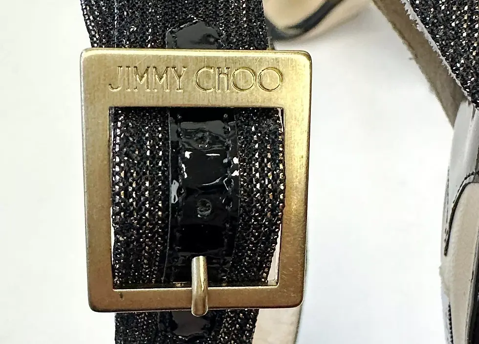 Miniatura: JIMMY CHOO Lottie Sandal Heels 37.5 Black Amber Glitter Gold Buckle
