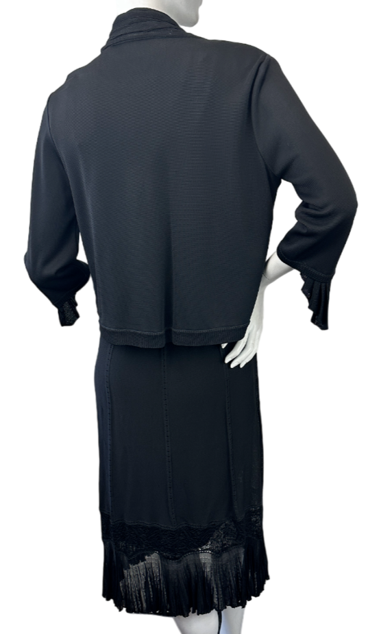 縮圖：CHANEL 2PCS Knit Dress 44 12 Black Lace Frill CC Logo Bow Tie 2006