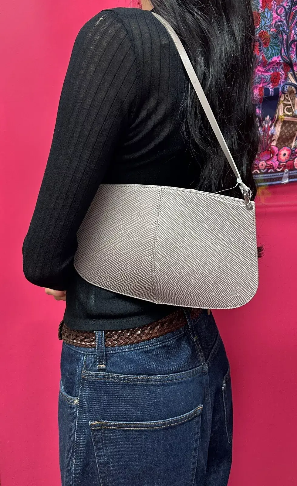 Miniatura: LOUIS VUITTON Epi Leather Demi-Lune Pochette Bag Lilac Baguette Matte Hardware