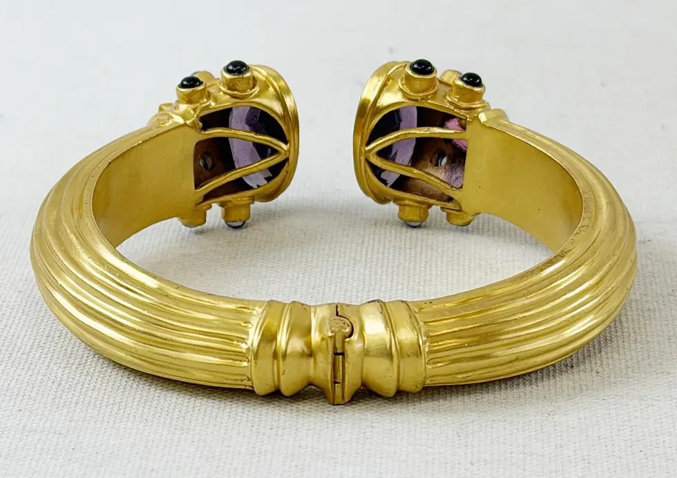 Thumbnail: NEW JULIE VOS 24k Gold Plated Cuff Bracelet One Size Purple Glass Gemstones