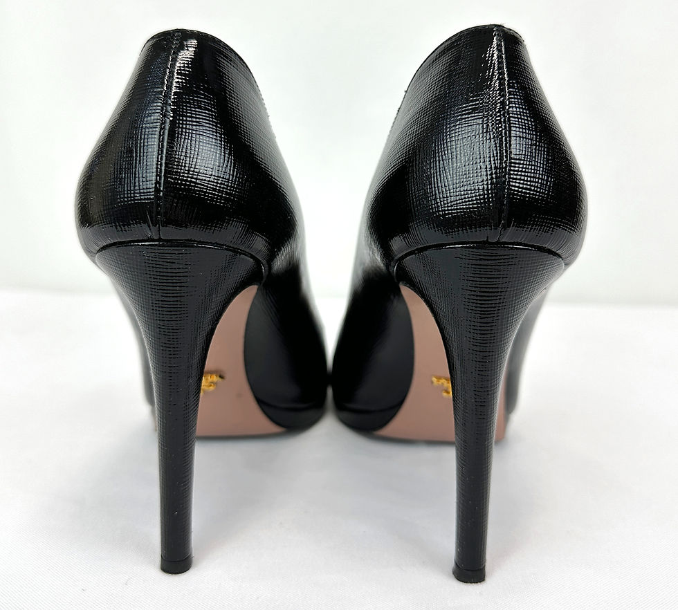 縮圖：PRADA Black Pumps Textured Patent Leather Round Toe Classic 40 10 Shoes Heels