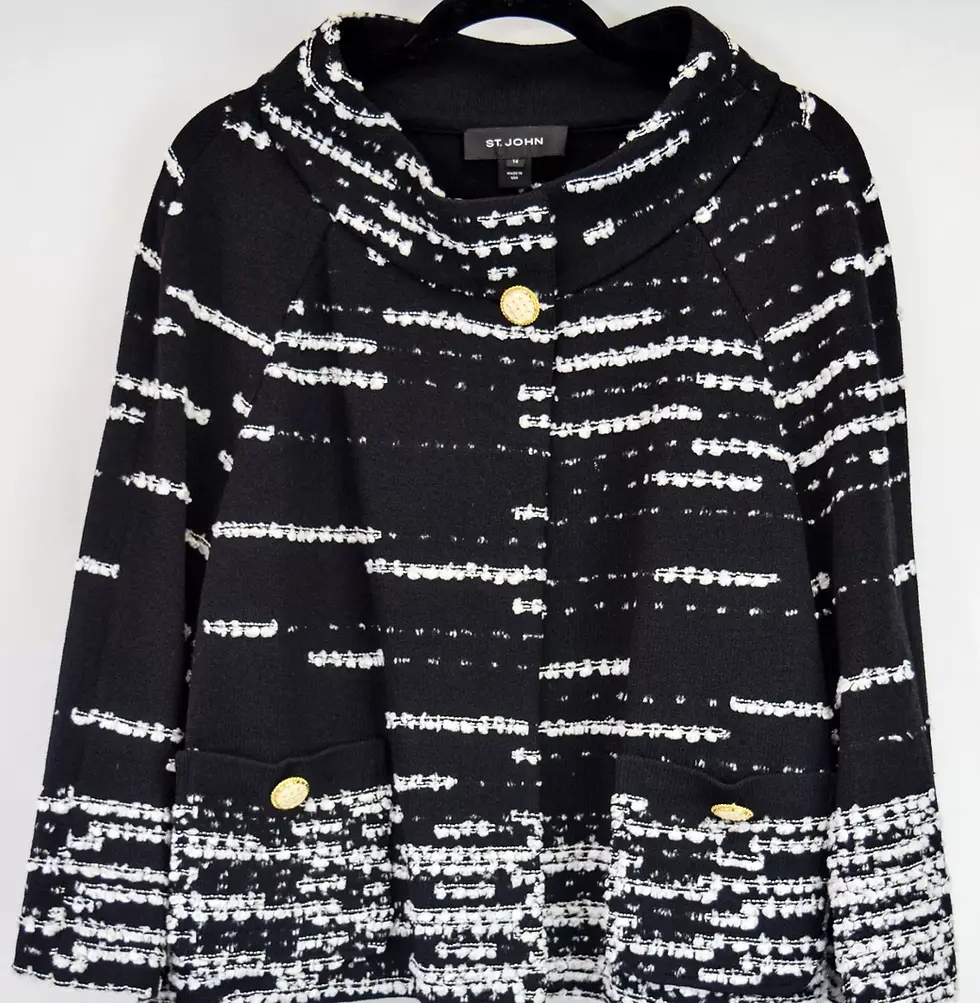 縮圖：ST. JOHN Santana Knit Tweed Boucle Jacket 14 Black White Gold Buttons
