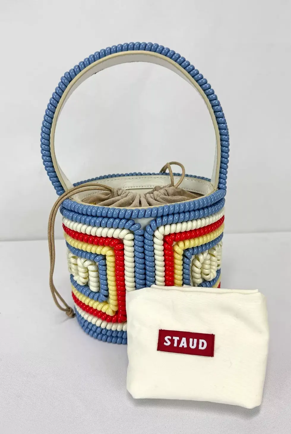Hình thu nhỏ: STAUD Bissett Leather PVC Bucket Bag Mini Blue Multi Telephone Cord 2019