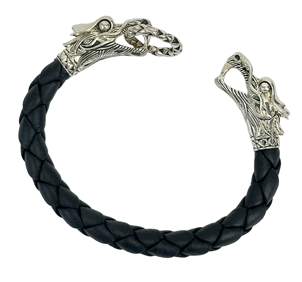 Miniatura: JOHN HARDY Sterling Silver Dragon Naga Woven Leather Bracelet Black Unisex