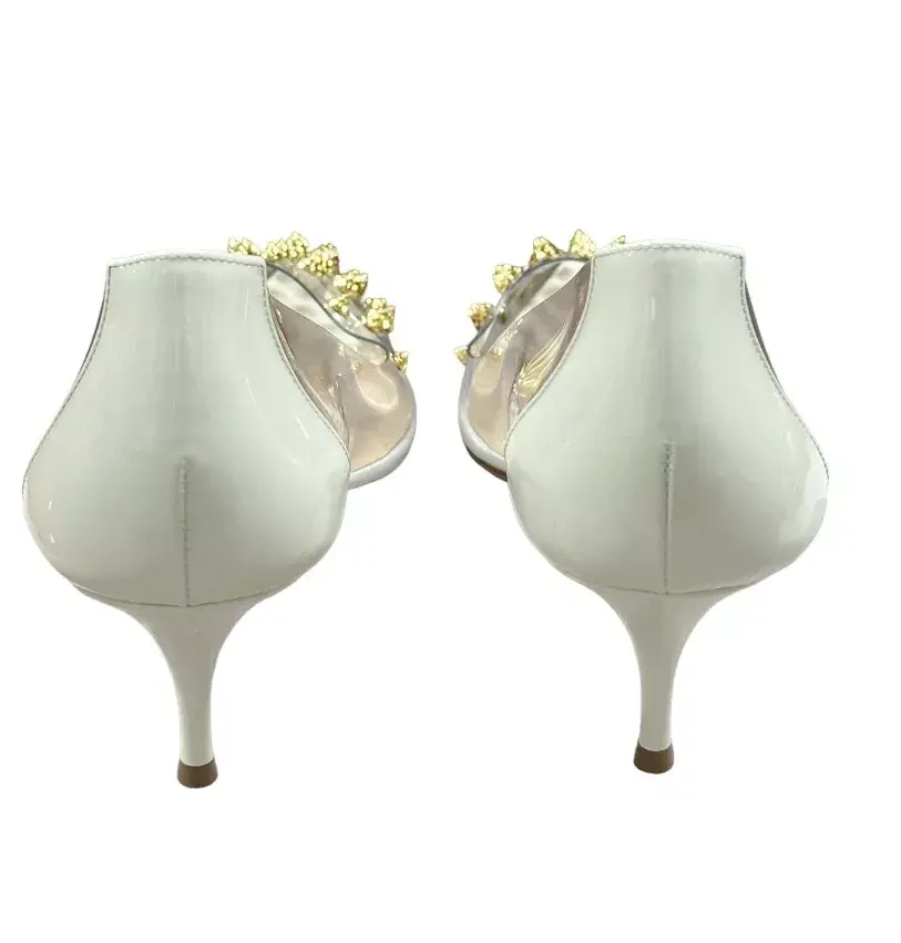 Thumbnail: CHRISTIAN LOUBOUTIN Collaclou 55 Spiked Patent PVC Snow White 40.5 Gold 10.5