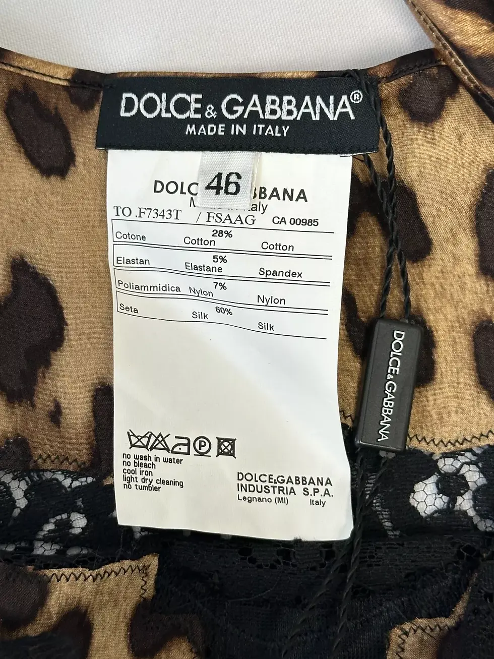 Hình thu nhỏ: DOLCE & GABBANA Silk Tank Top 46 8 Brown Leopard Print Black Floral Lace Trim