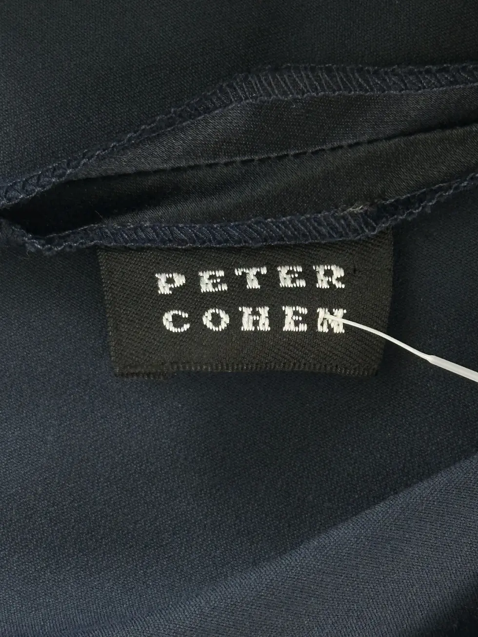 Thumbnail: PETER COHEN 2PCS Satin Blouse Skirt Set Large Navy Cowl Neck Sleeveless Vintage