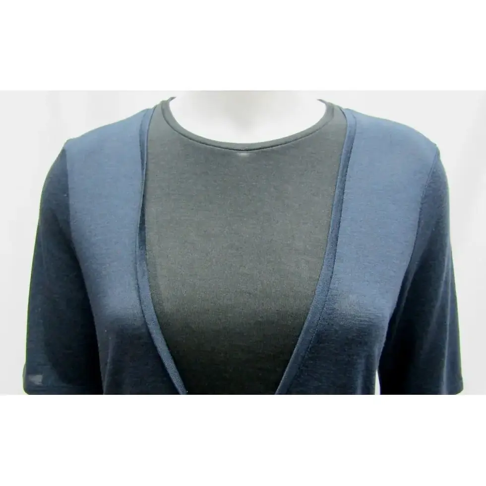 Thumbnail: VINCE Stretchy Jersey Short Sleeve Top XS Navy Black Mesh Insert Round Neck