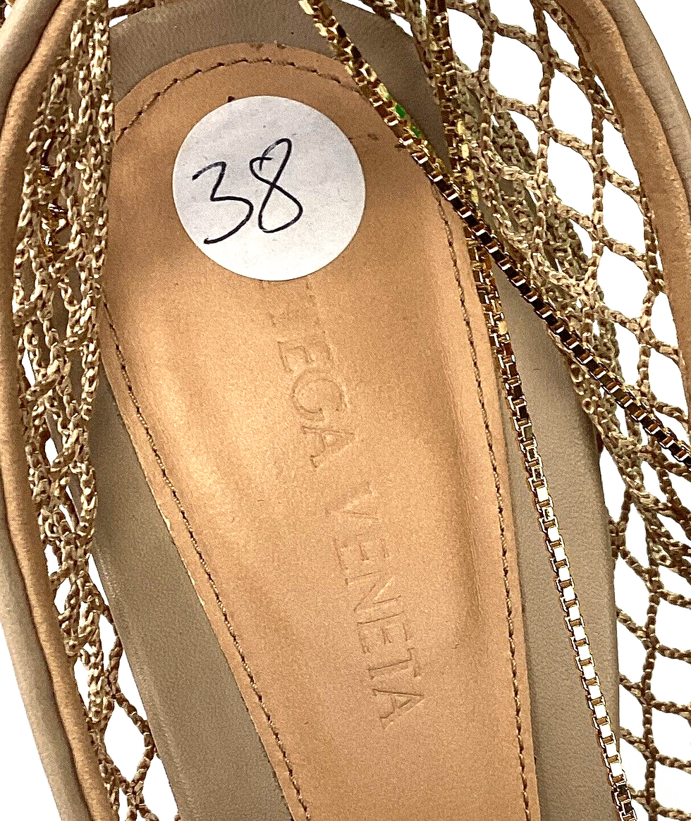 Thumbnail: BOTTEGA VENETA Stretch Pumps 38 Beige Mesh Chain emb