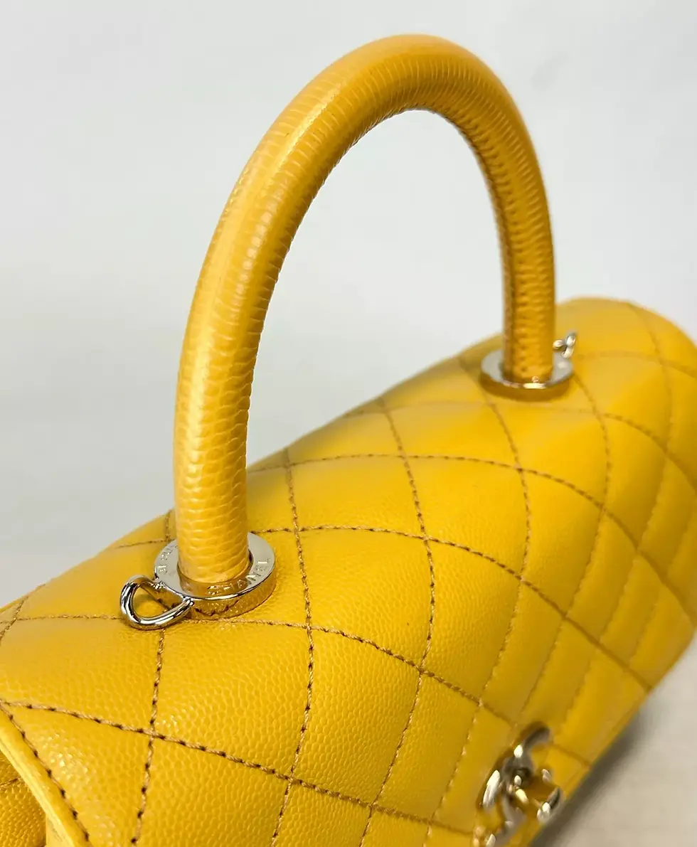 Hình thu nhỏ: CHANEL Coco Caviar Quilted Leather Flap Bag With Top Handle Small Yellow 2023