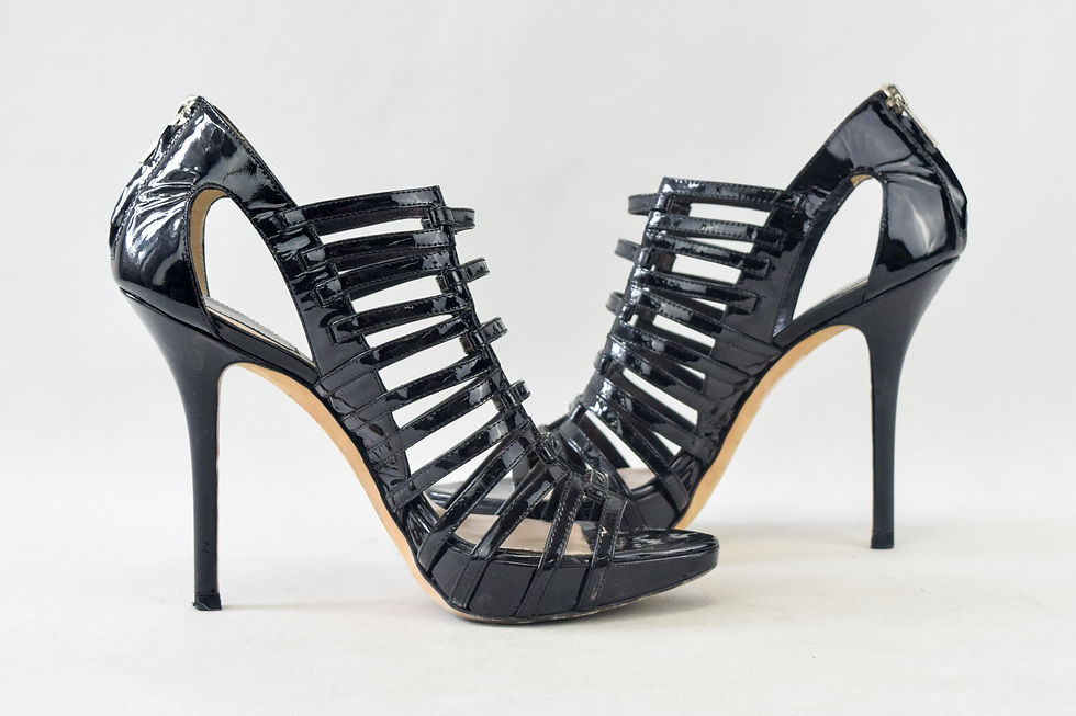 Miniatura: CHRISTIAN DIOR Patent Leather Stripes Cage Sandals Heels 37 Black Metal Logo