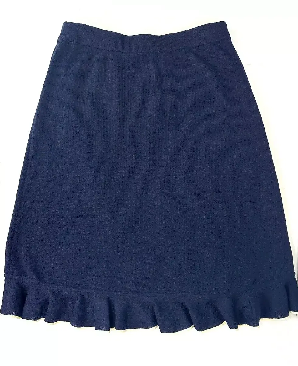 Miniatura: Vintage ST. JOHN Collection 2PCS Top Skirt Set 4 6 Navy Bright White Ruffle Hem