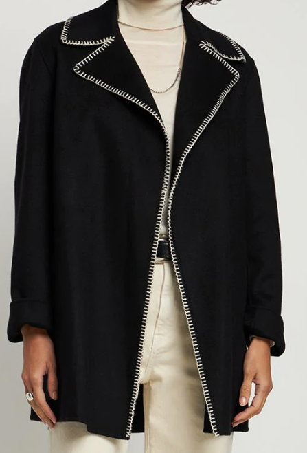 Miniatura: THEORY Blanket Stitched Coat M Black Medium Notch Lapels Overlay Jacket