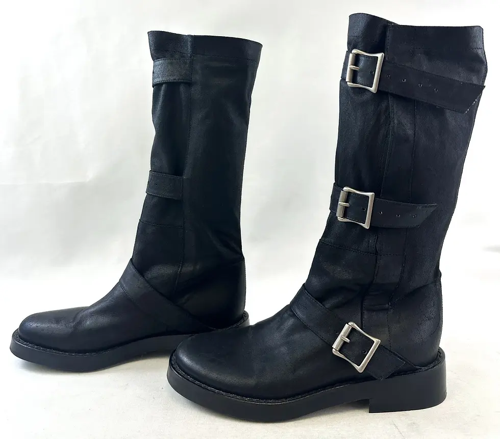 Hình thu nhỏ: ANN DEMEULEMEESTER Nubuck Leather Biker Boots 36.5 Black 3 Buckle S/S 2003