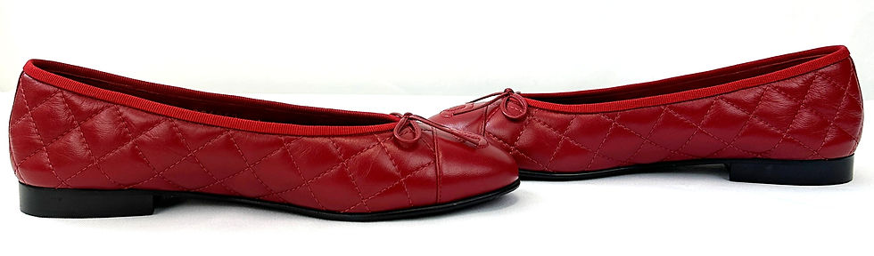 縮圖：CHANEL Leather Ballet Flats 37.5 Red Cap Toe CC Bow Logo Quilted 7 Slip On