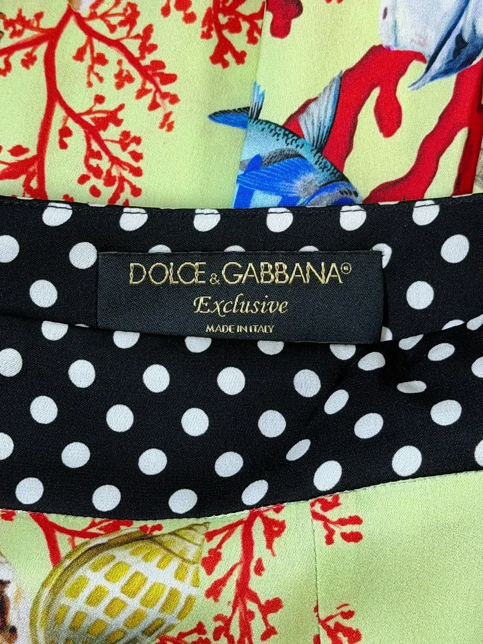 Hình thu nhỏ: DOLCE & GABBANA Capri Printed Silk Midi Skirt 44 Green Multi Polka Dot 8 US