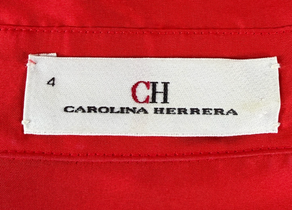 Thumbnail: CAROLINE HERRERA Red Silk Button Up Dress Pocket Rope Belt Bend Collar 4 S