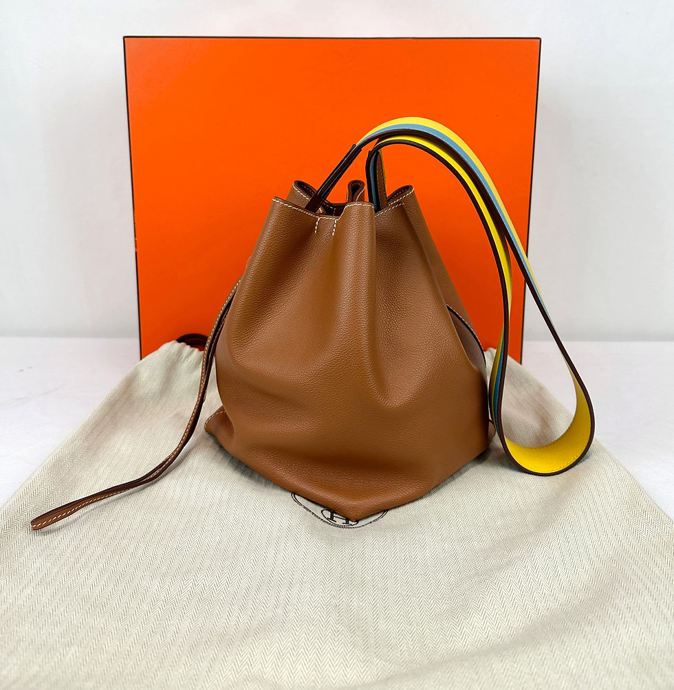 Thumbnail: HERMES Licol Evercolor Calfskin Bucket Bag 17 Brown Bicolor Shoulder Strap