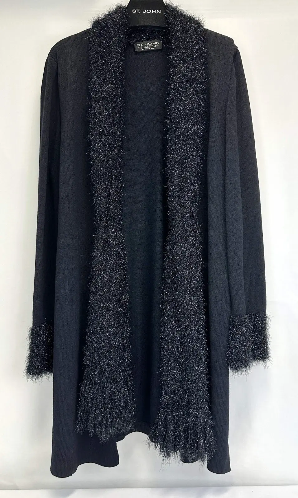 Hình thu nhỏ: ST. JOHN COLLECTION Santana Knit Wool Long Cardigan Black Metallic Large L 16 14