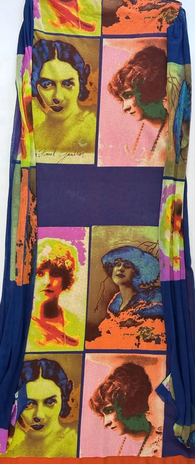 Miniatura: Vintage JEAN PAUL GAULTIER Soleil Portraits Faces Mesh Maxi Dress XL Multicolor