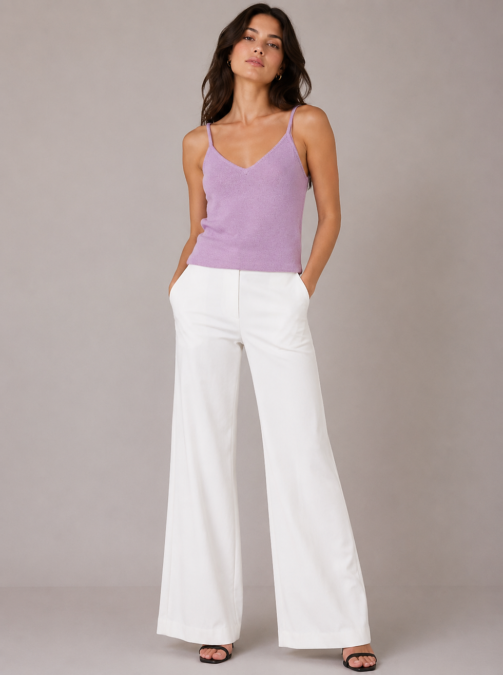 縮圖：NWT ST. JOHN Lilac Santana Knit Shell Spaghetti Tank Top Petite 0 2 Vintage RARE