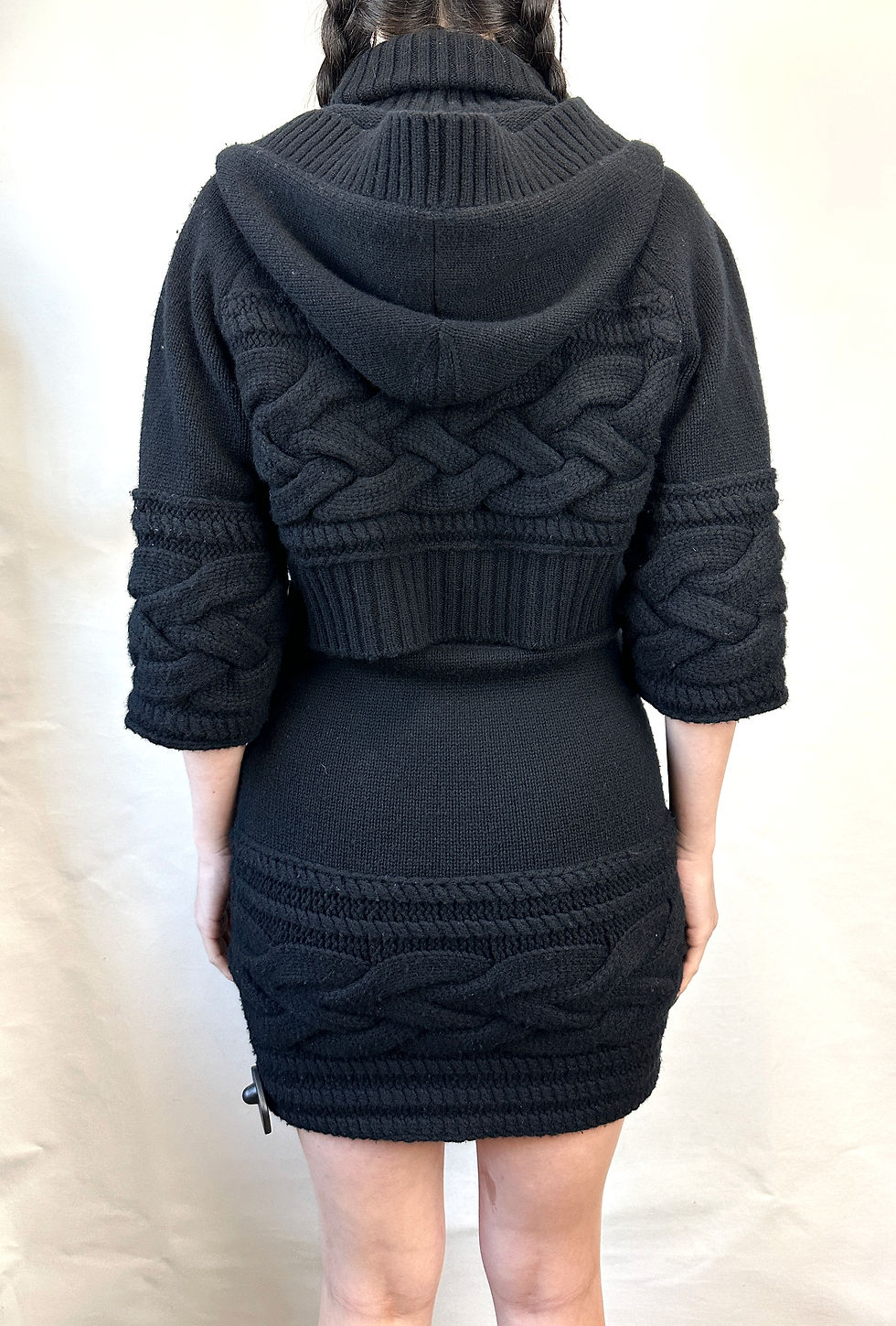Thumbnail: CHANEL 2pcs Black Knit Sweater Turtleneck Dress 38 Jacket 40