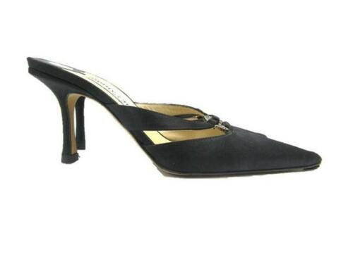 縮圖：JIMMY CHOO Black 6.5 London Satin Pointy Toe Stiletto Mules Slides Slip On Shoe