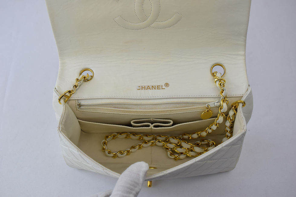 Miniatura: CHANEL Lambskin Leather Full Flap Shoulder Bag Small White Quilted 1990
