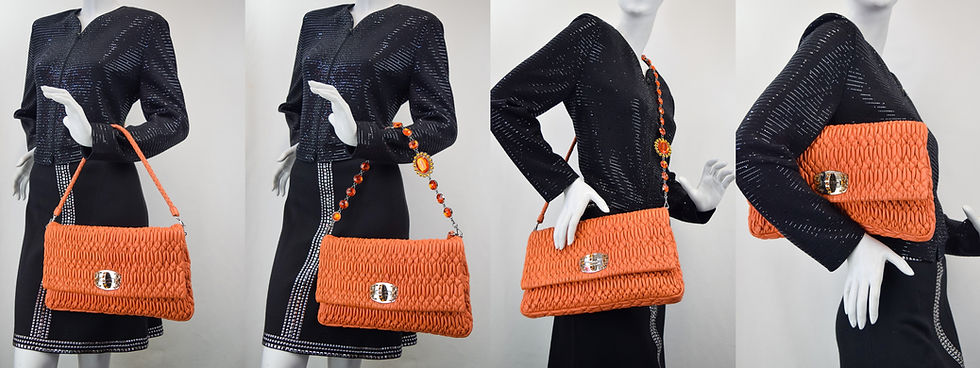 Thumbnail: MIU MIU Iconic Crystal Nappa Shoulder Bag Pochette Papaya Silver Hardware Orange