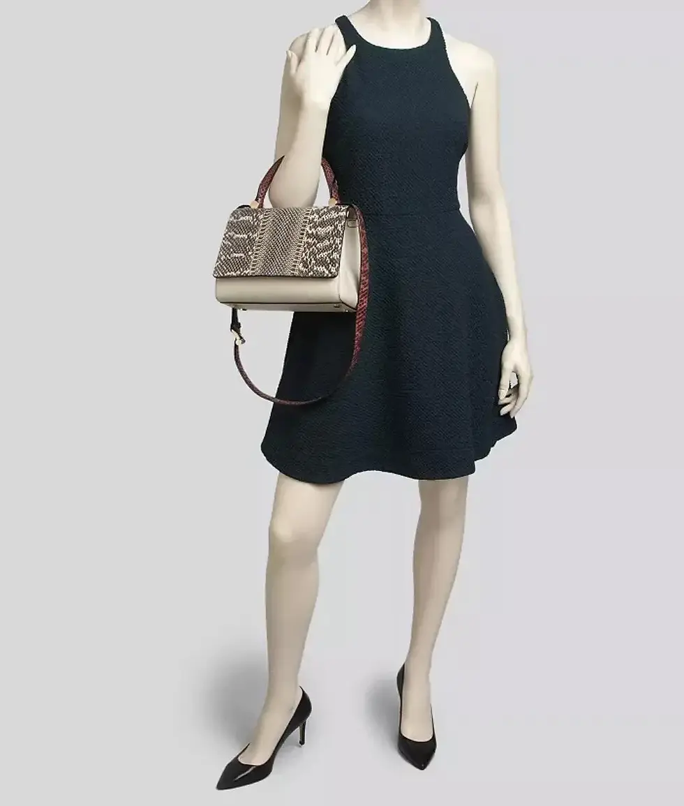 Hình thu nhỏ: MAX MARA Snakeskin Leather Satchel Shoulder Bag Small Multicolor Gold Hardware