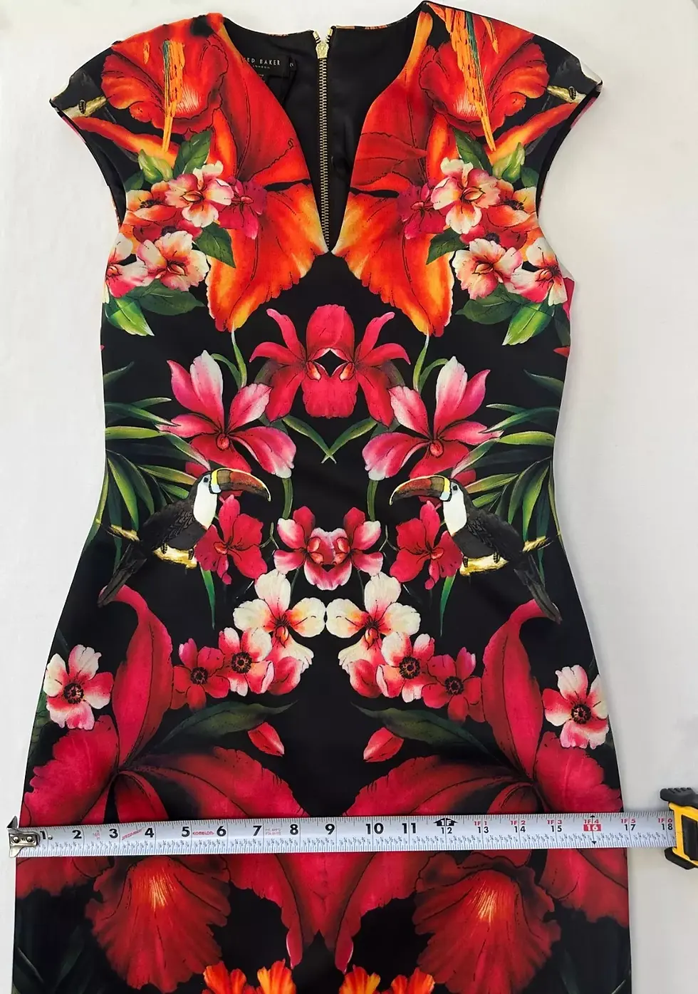 Hình thu nhỏ: TED BAKER Bismii Toucan Print Multicolor Tropical Bodycon Dress Back Zip 2