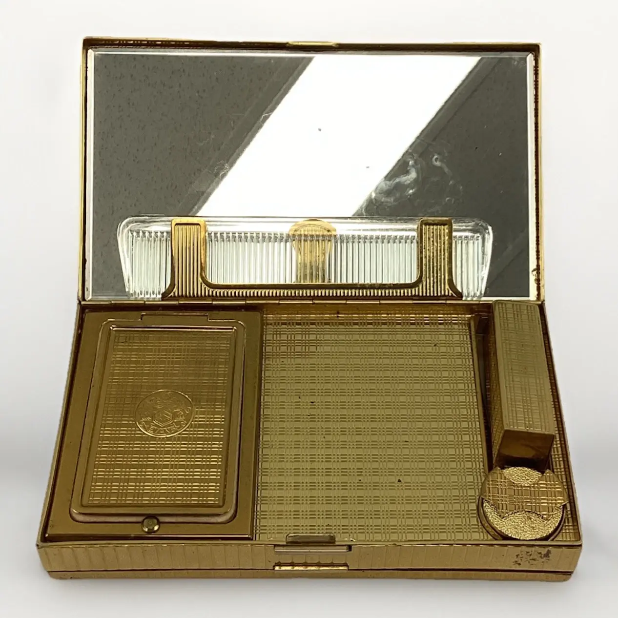 EVANS Minaudere Art Deco Cigarette Compact Makeup Case Purse Gold 1940s VINTAGE