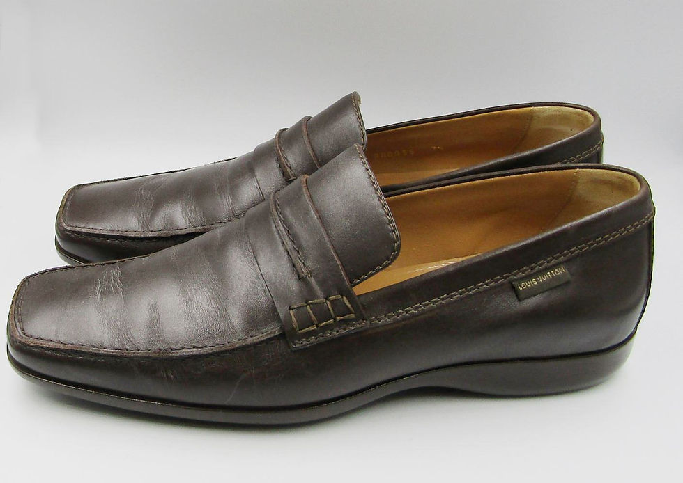 縮圖：LOUIS VUITTON Men's Mocassin Brown Leather Shoes Penny Loafers Square Toe 7.5