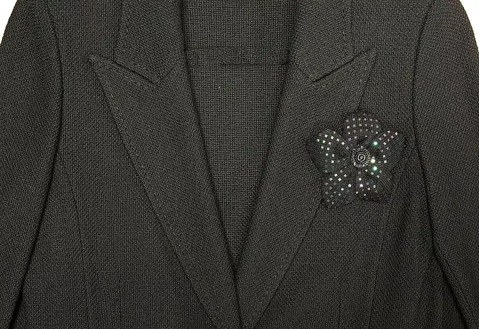 Thumbnail: NEW Vintage ST. JOHN Knit Evening Flower Pin Brooch Black Embellished Santana