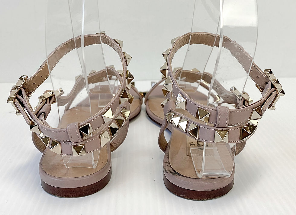 縮圖：VALENTINO GARAVANI Muted Pink Rockstud T-Strap Flat SandaL 35.5
